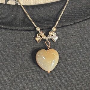 Vintage Upcycled Brown Agate Heart Pendent Necklace